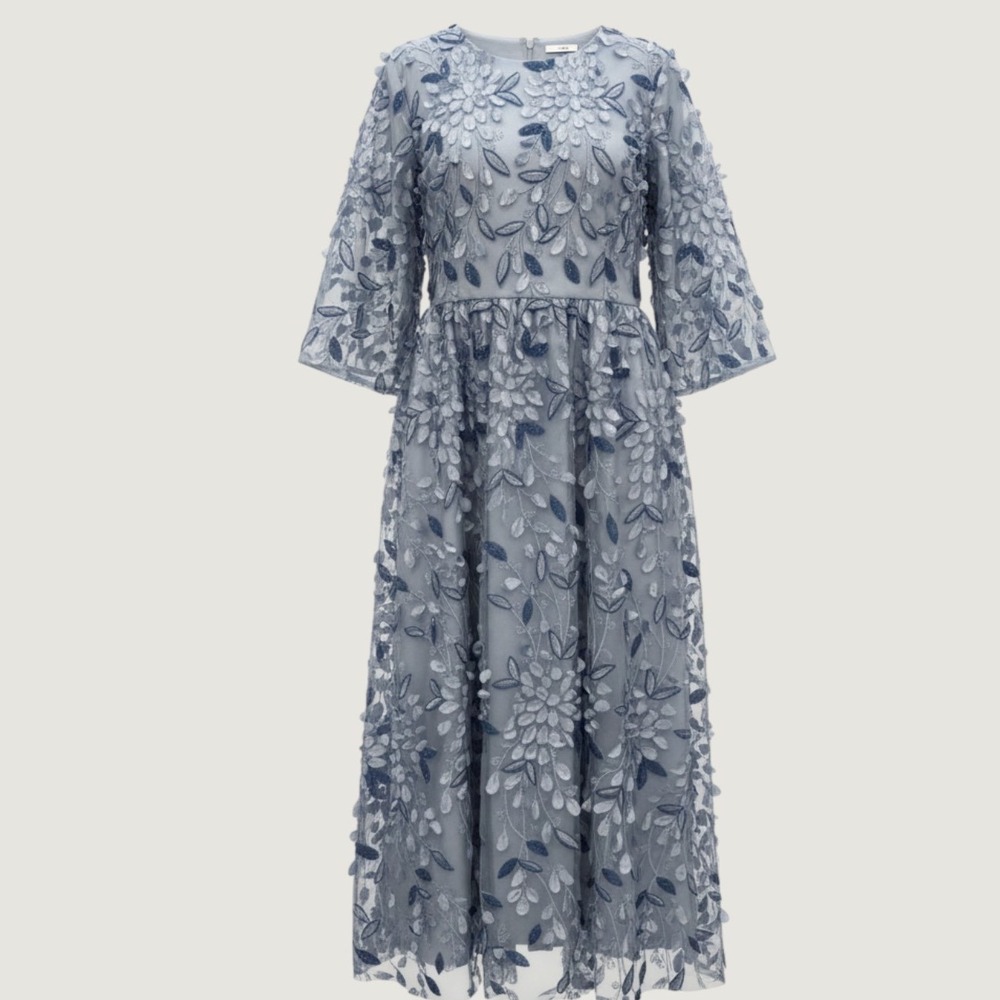 Dainty Jewells Blue Floral 3D Applique Sequin Midi Dress Womens 4XL Plus Size